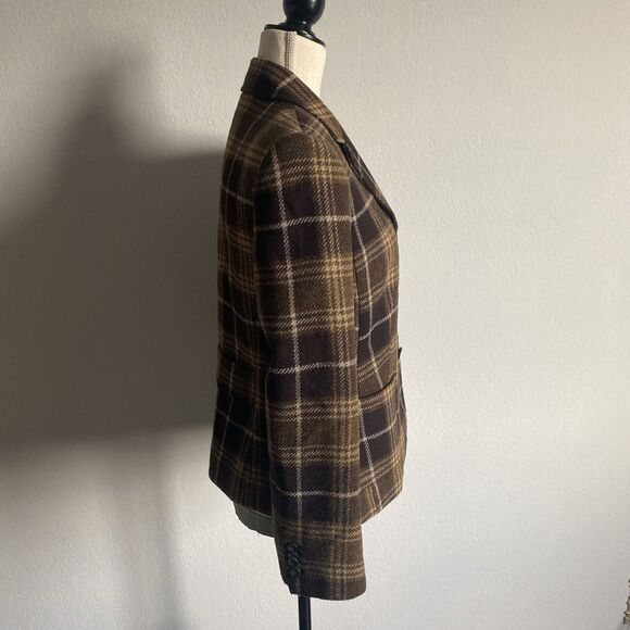 Lands’ End Wool Blazer Vtg Brown Plaid 3-Button Lined Academia Jacket Sz 8 - Picture 5 of 14